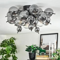 Suspension Verre Fumé-hofstein Milheiros Plafonnier, Boule lumineuse Fumé, 3 lumières