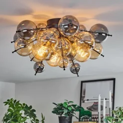 hofstein Milheiros Plafonnier, Boule lumineuse Ambre, Fumé, 3 lumières