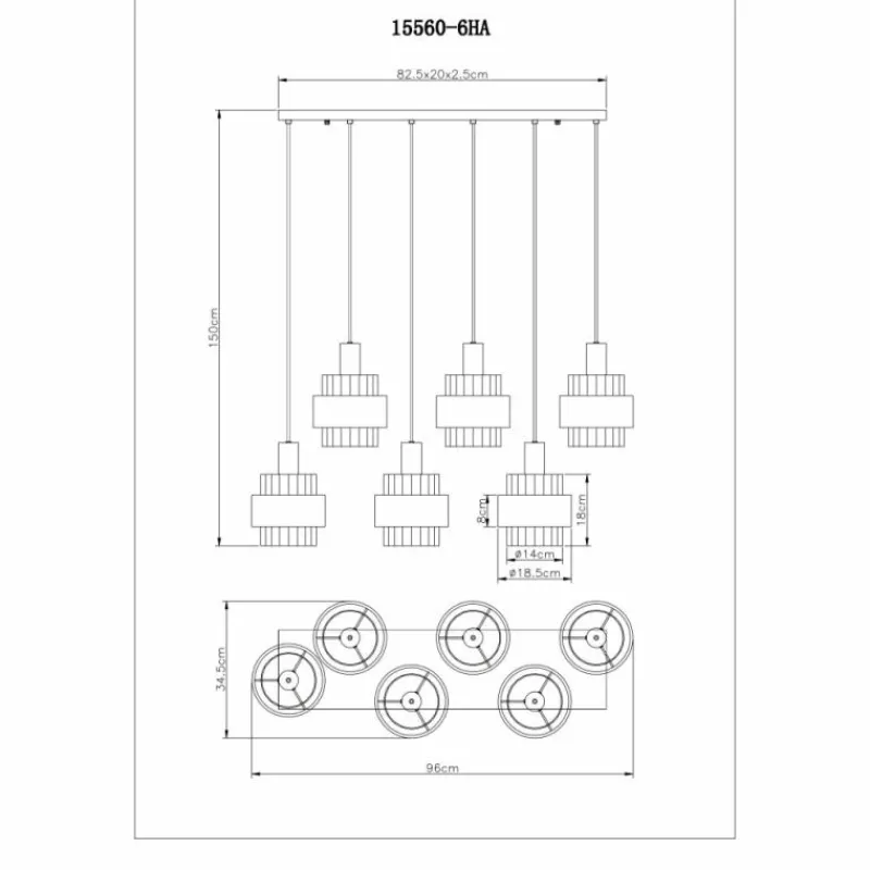 Luminaires Globo Lighting Milley Suspension Noir, 6 lumières