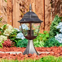 Luminaires Rustiques-hofstein Naofe Borne lumineuse, Eclairage de chemin Noir, Argenté, 1 lumière