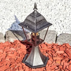 Luminaires Rustiques-hofstein Naofe Borne lumineuse, Eclairage de chemin Noir, Argenté, 1 lumière