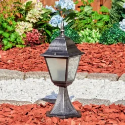 Luminaires Rustiques-hofstein Naofe Borne lumineuse, Eclairage de chemin Noir, Argenté, 1 lumière