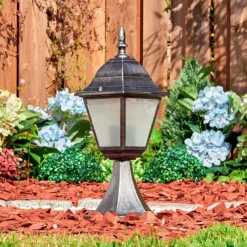 Luminaires Rustiques-hofstein Naofe Borne lumineuse, Eclairage de chemin Noir, Argenté, 1 lumière