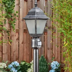 Luminaires Rustiques-hofstein Naofe Eclairage de chemin Noir, Argenté, 1 lumière, Détecteur de mouvement