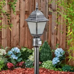 Luminaires Rustiques-hofstein Naofe Eclairage de chemin Noir, Argenté, 1 lumière, Détecteur de mouvement