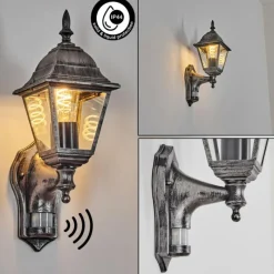 Luminaires Rustiques-hofstein Naofe Lampe murale d´extérieur, Applique murale Noir, Argenté, 1 lumière, Détecteur de mouvement
