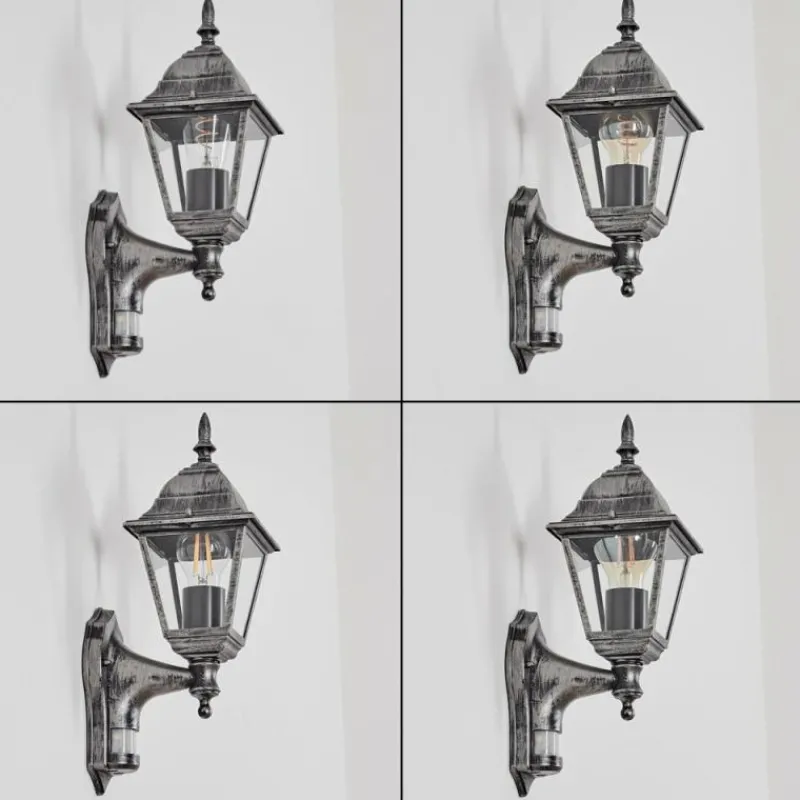 Luminaires Rustiques-hofstein Naofe Lampe murale d´extérieur, Applique murale Noir, Argenté, 1 lumière, Détecteur de mouvement