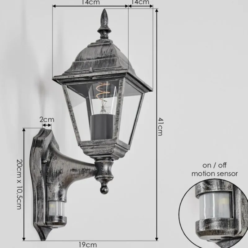 Luminaires Rustiques-hofstein Naofe Lampe murale d´extérieur, Applique murale Noir, Argenté, 1 lumière, Détecteur de mouvement