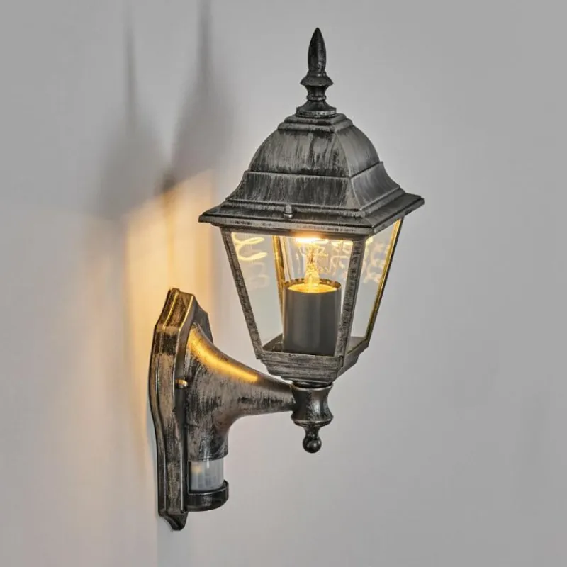 Luminaires Rustiques-hofstein Naofe Lampe murale d´extérieur, Applique murale Noir, Argenté, 1 lumière, Détecteur de mouvement