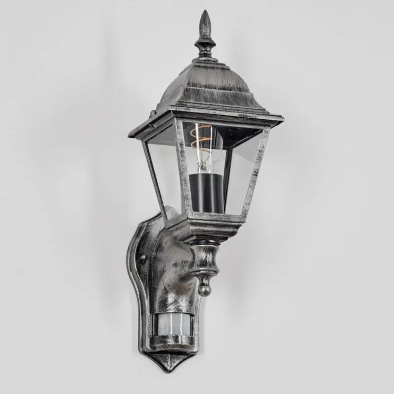 Luminaires Rustiques-hofstein Naofe Lampe murale d´extérieur, Applique murale Noir, Argenté, 1 lumière, Détecteur de mouvement