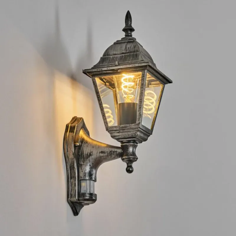 Luminaires Rustiques-hofstein Naofe Lampe murale d´extérieur, Applique murale Noir, Argenté, 1 lumière, Détecteur de mouvement