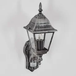 Luminaires Rustiques-hofstein Naofe Lampe murale d´extérieur, Applique murale Noir, Argenté, 1 lumière, Détecteur de mouvement