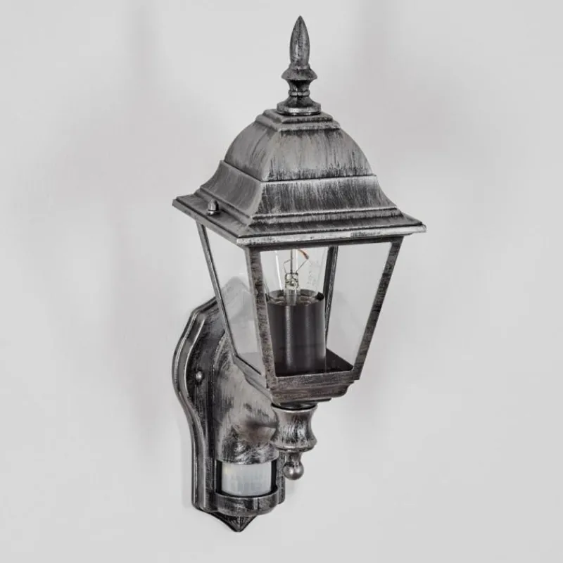 Luminaires Rustiques-hofstein Naofe Lampe murale d´extérieur, Applique murale Noir, Argenté, 1 lumière, Détecteur de mouvement