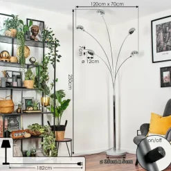 hofstein Nikkala Lampadaire Chrome, Marbre, Blanc, 5 lumières