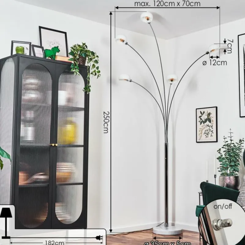 hofstein Nikkala Lampadaire Chrome, Blanc, 5 lumières