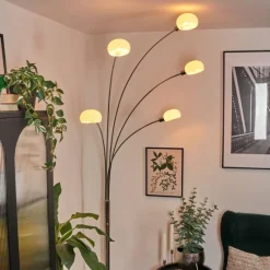 hofstein Nikkala Lampadaire Chrome, Blanc, 5 lumières