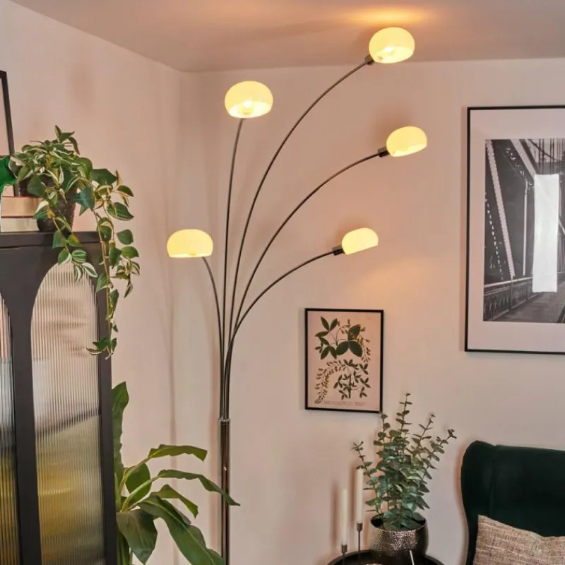 hofstein Nikkala Lampadaire Chrome, Blanc, 5 lumières