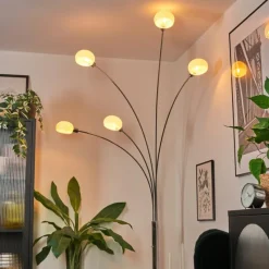 hofstein Nikkala Lampadaire Chrome, Blanc, 5 lumières