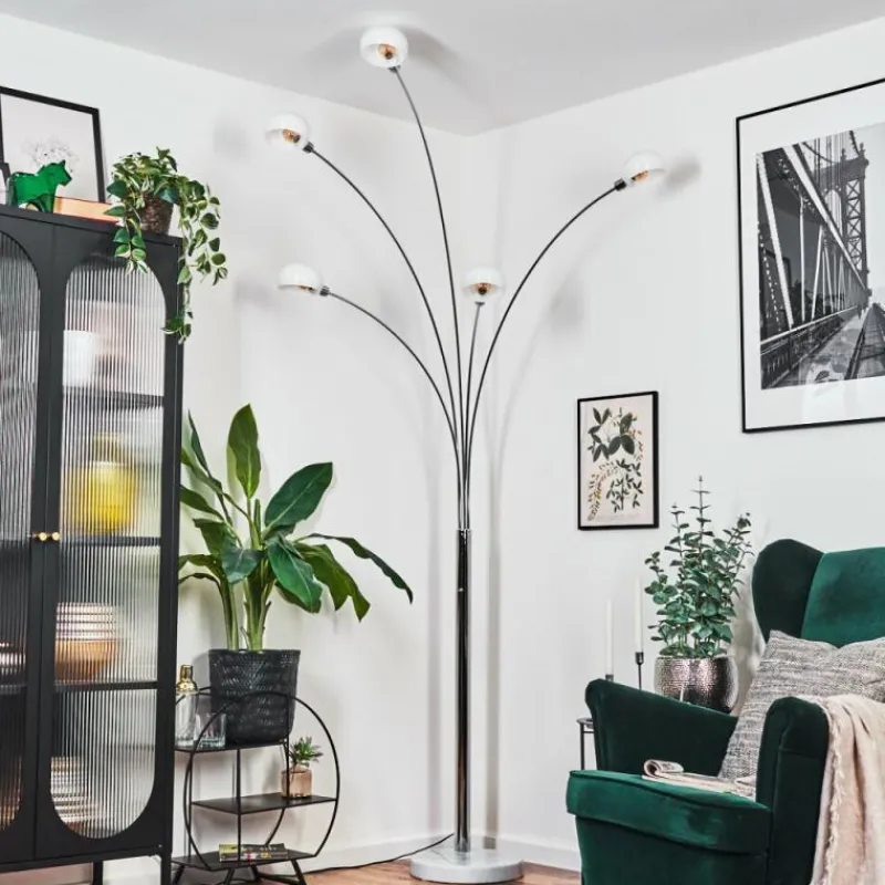 hofstein Nikkala Lampadaire Chrome, Blanc, 5 lumières