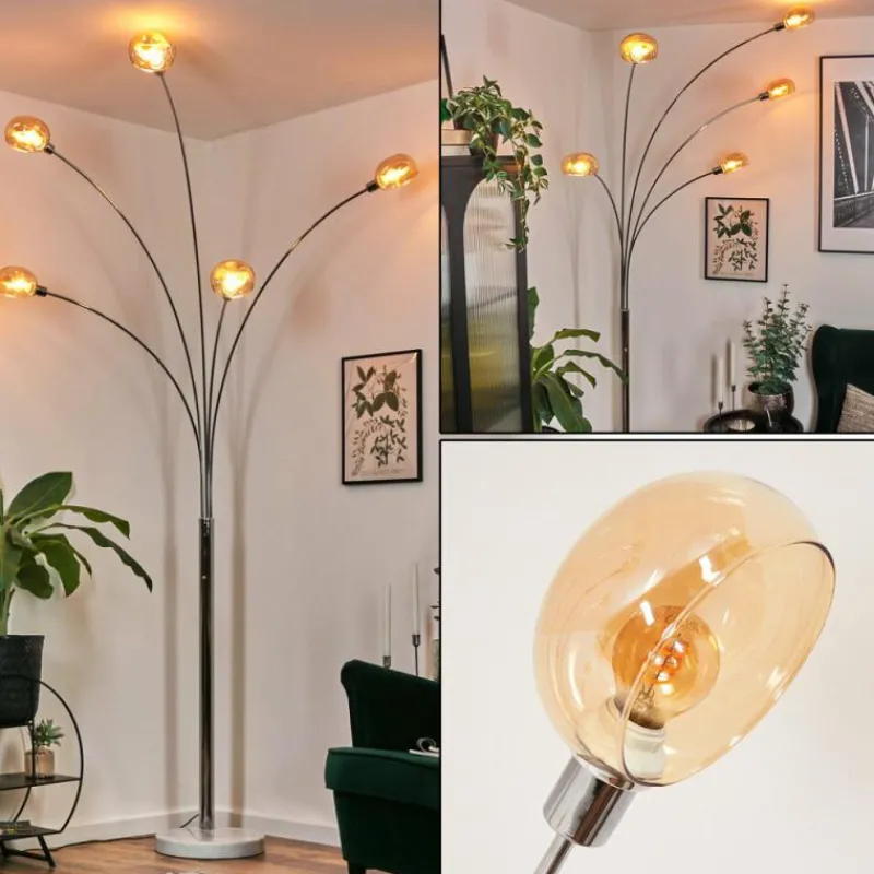 hofstein Nikkala Lampadaire Chrome, Blanc, 5 lumières