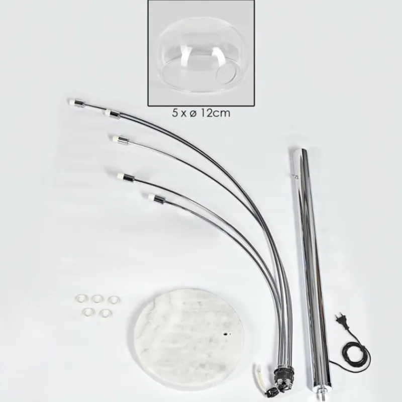 hofstein Nikkala Lampadaire Chrome, Blanc, 5 lumières