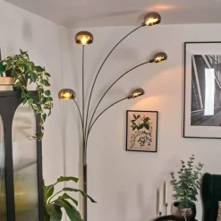 Suspension Verre Fumé-hofstein Nikkala Lampadaire Chrome, Blanc, 5 lumières