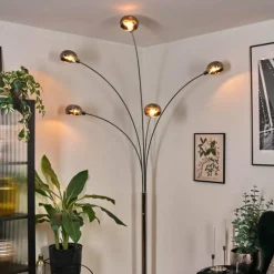 Suspension Verre Fumé-hofstein Nikkala Lampadaire Chrome, Blanc, 5 lumières