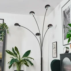 hofstein Nikkala Lampadaire Chrome, Noir, 5 lumières