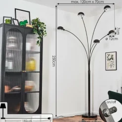 hofstein Nikkala Lampadaire Chrome, Noir, 5 lumières