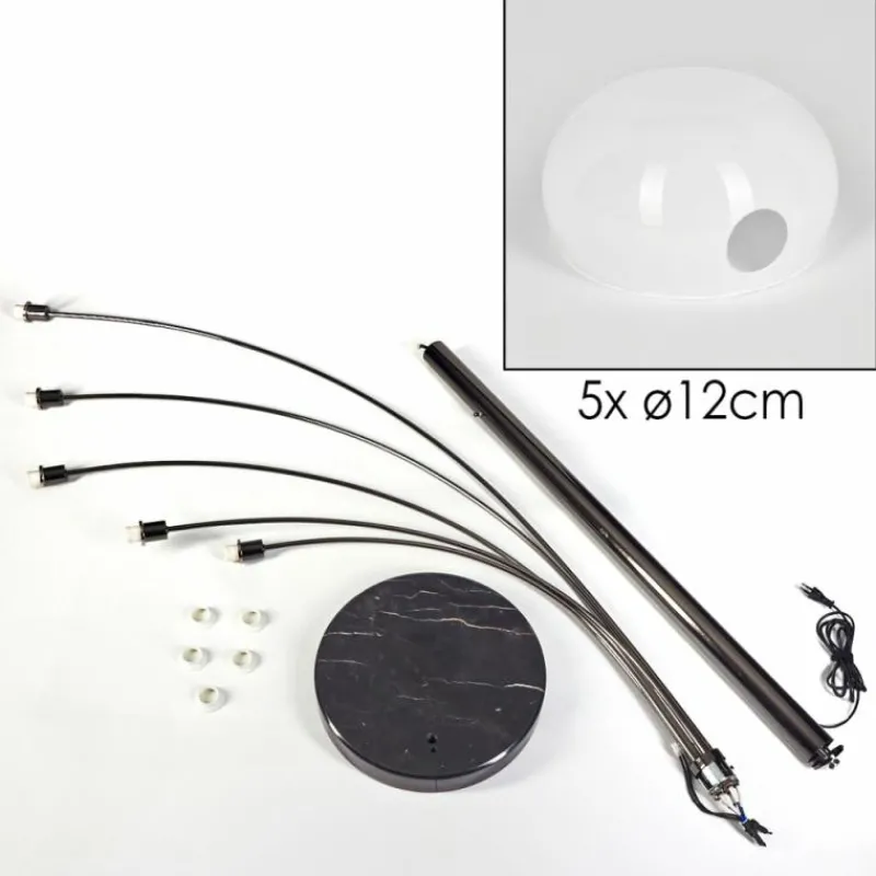 hofstein Nikkala Lampadaire Chrome, Noir, 5 lumières