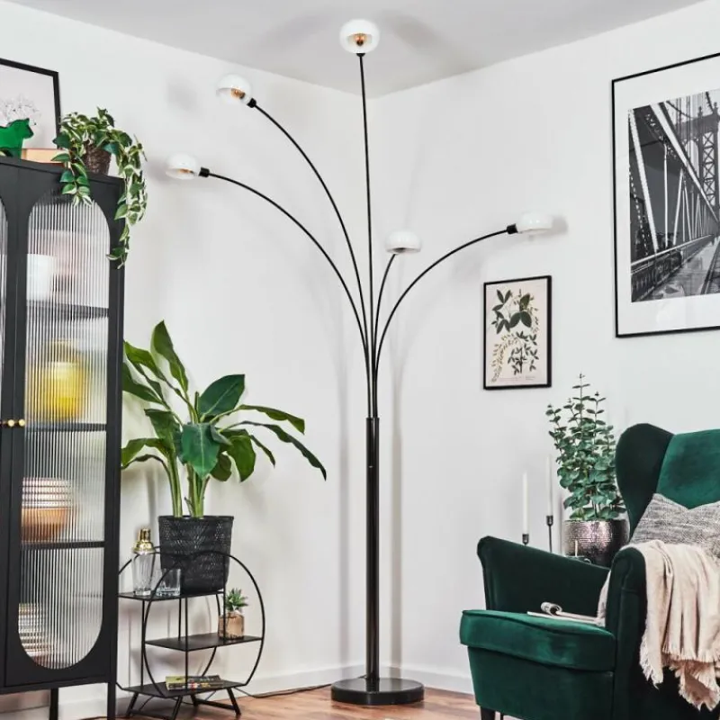 hofstein Nikkala Lampadaire Chrome, Noir, 5 lumières