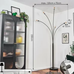 hofstein Nikkala Lampadaire Chrome, Noir, 5 lumières