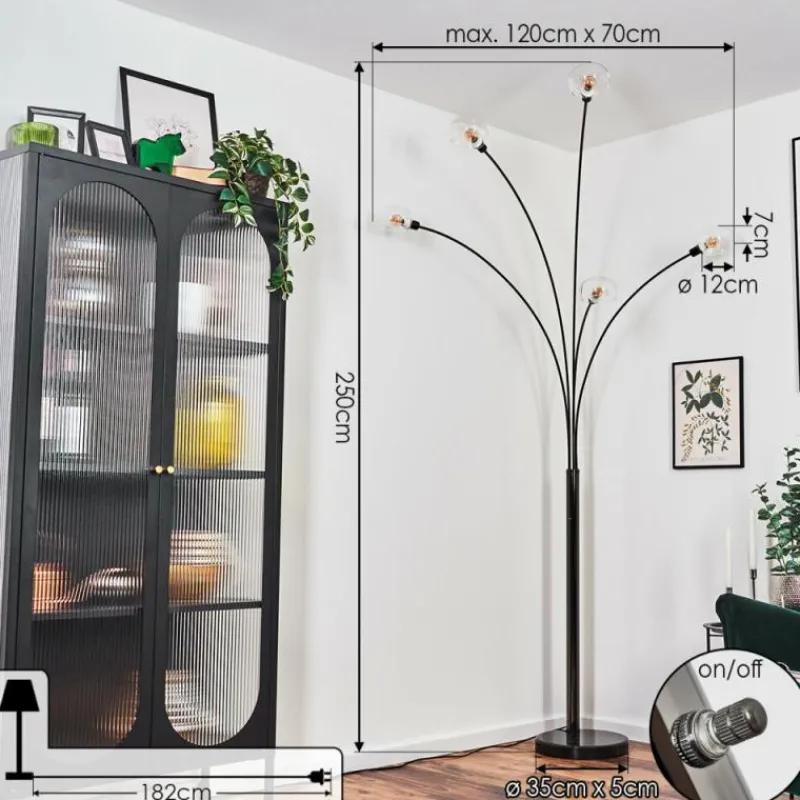 hofstein Nikkala Lampadaire Chrome, Noir, 5 lumières