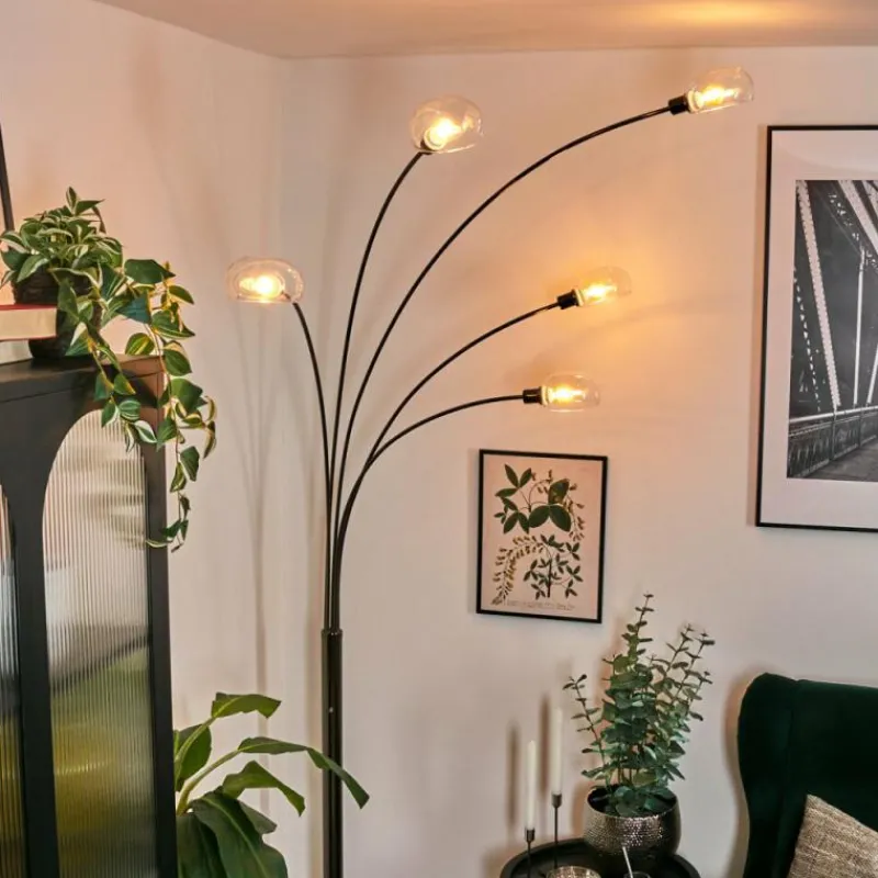 hofstein Nikkala Lampadaire Chrome, Noir, 5 lumières