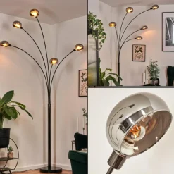 Suspension Verre Fumé-hofstein Nikkala Lampadaire Chrome, Noir, 5 lumières