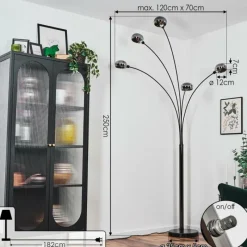 Suspension Verre Fumé-hofstein Nikkala Lampadaire Chrome, Noir, 5 lumières