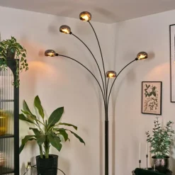 Suspension Verre Fumé-hofstein Nikkala Lampadaire Chrome, Noir, 5 lumières