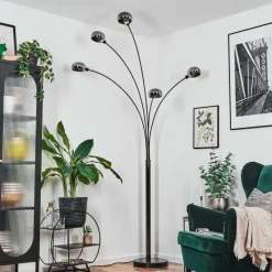 Suspension Verre Fumé-hofstein Nikkala Lampadaire Chrome, Noir, 5 lumières