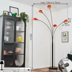 hofstein Nikkala Lampadaire Chrome, Noir, 5 lumières