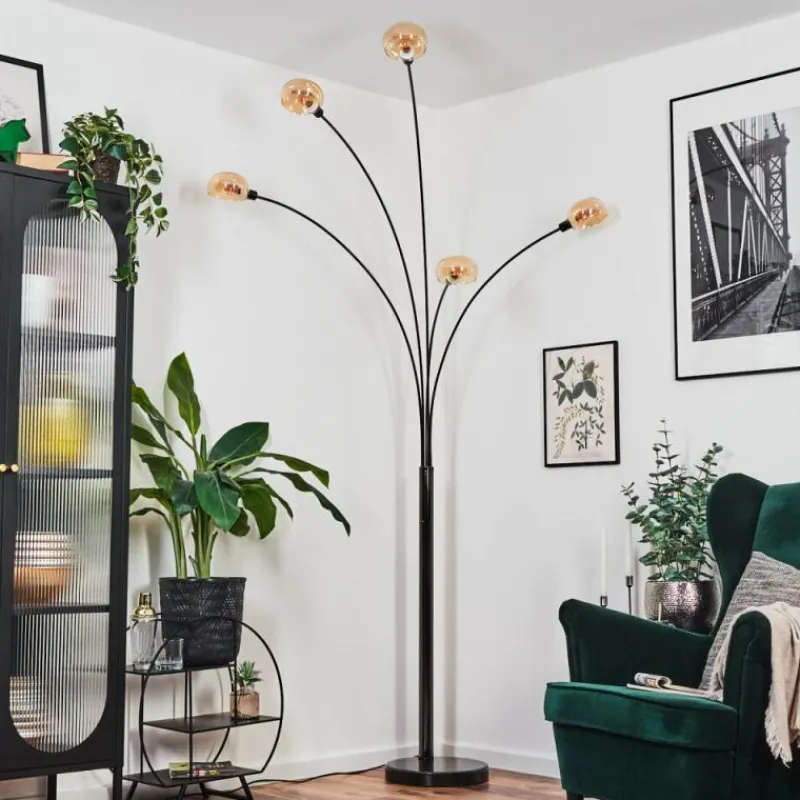 hofstein Nikkala Lampadaire Chrome, Noir, 5 lumières