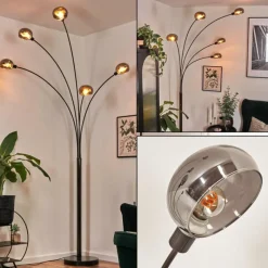 hofstein Nikkala Lampadaire Chrome, Noir, 5 lumières