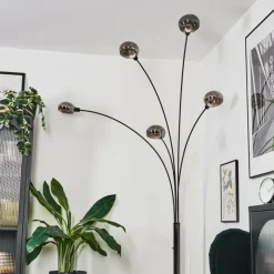 hofstein Nikkala Lampadaire Chrome, Noir, 5 lumières