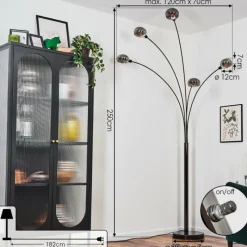 hofstein Nikkala Lampadaire Chrome, Noir, 5 lumières