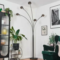 hofstein Nikkala Lampadaire Chrome, Noir, 5 lumières