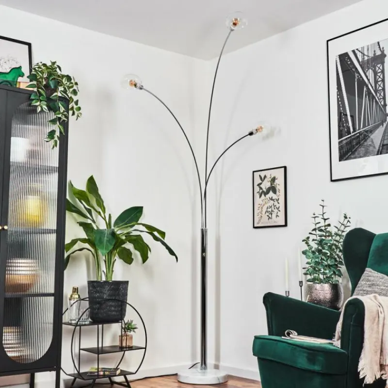 hofstein Nikkala Lampadaire Chrome, Blanc, 3 lumières