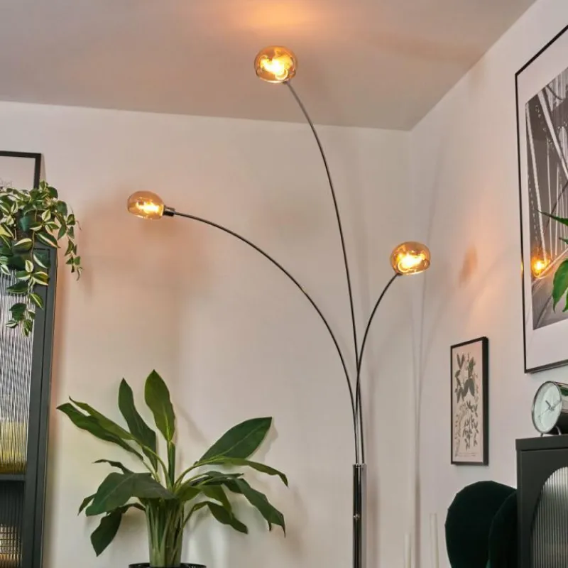 hofstein Nikkala Lampadaire Chrome, Blanc, 3 lumières