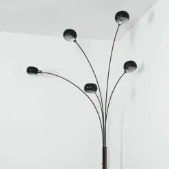 hofstein Nikkala Lampadaire Chrome, Noir, 5 lumières