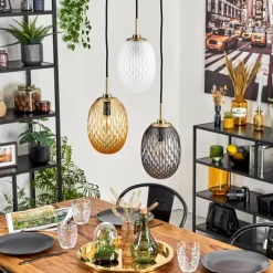 hofstein Nyberget Suspension, Boule lumineuse, Suspension Laiton, 3 lumières