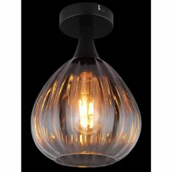 Suspension Verre Fumé-Luminaires Globo Lighting Olsen Plafonnier Noir, 1 lumière