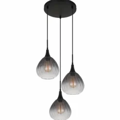 Suspension Verre Fumé-Luminaires Globo Lighting Olsen Suspension Noir, 3 lumières